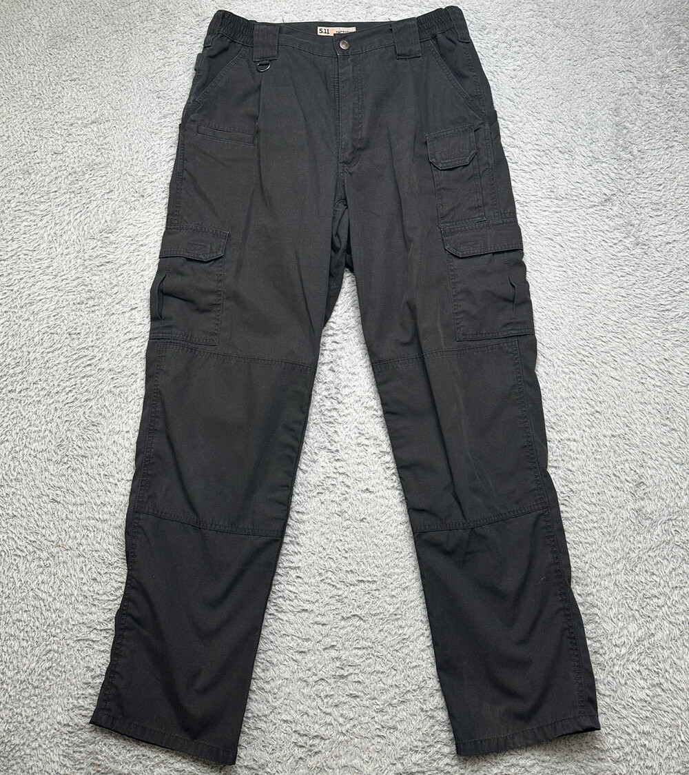 5.11 Tactical Cargo Pants Mens 34x33 Black Ripstop Elastic Waist